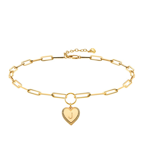 MEVECCO Gold Heart Initial Necklace 18K Gold Plated Handmade Letter Heart Choker Necklace for Women Minimalist Personalized Alphabet Necklaces Jewelry for Her