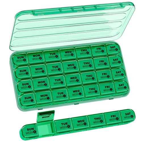 Monthly Pill Organizer 1 Times a Day,Daviky 4 Weekly Pill Organizer,Monthly Pill Box 1 Times a Day Organizer,28 Day Portable Pill Case Organizer,Medicine Organizer for Vitamins and Medication(Green) Monthly Pill Organizer 1 Times a Day,Daviky 4 Weekly Pill Organizer,Monthly Pill Box 1 Times a Day Organizer,28 Day Portable Pill Case Organizer,Medicine Organizer for Vitamins and Medication(Green)