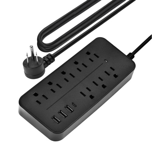 Surge Protector Power Strip, Extension Cord with 8 Outlets 1 USB C and 3 USB Ports, 4ft Extension Cord, for Home Office Dorm Room UL Listed (Black)