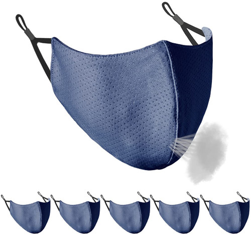Borgasets Face Mask Reusable for Men Women Adjustable Breathable Comfort Sport Mask Full Washable Safety Exercise Face Masks for Home Office Work Outdoors Navy Blue 5 Pack