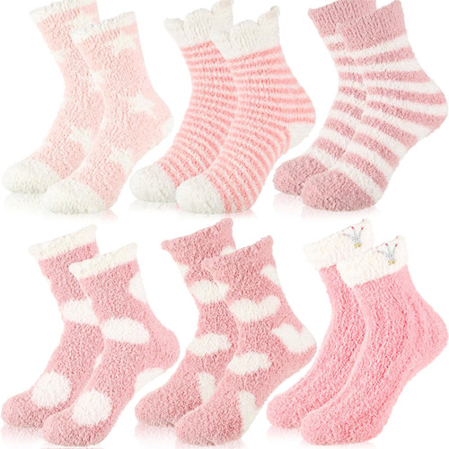 Ramede Womens Fuzzy Slipper Socks Soft Fluffy Sock Warm Socks Sleep Girls Winter Christmas Gifts(Light Pink)