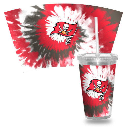 Rico Industries NFL Tampa Bay Buccaneers Metallic Tye Dye NFL Football Team 16oz Clear Tumbler W/Straw, White Rico Industries NFL Tampa Bay Buccaneers Metallic Tye Dye NFL Football Team 16oz Clear Tumbler W/Straw, White