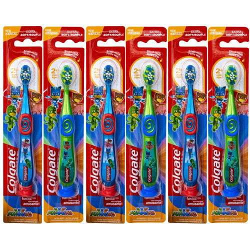 Colgate PJ Masks Toothbrush for Toddlers & Little Children with Suction Cup, Kids 2-5 Years Old, Extra Soft, Pack of 6