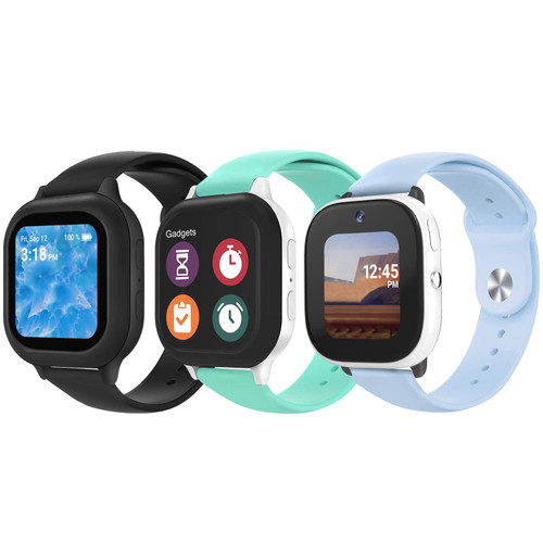 NewJourney Compatible with Gabb Watch Bands/Gizmo Watch Band Replacement for Kids (3 Pack), 20mm Soft Silicone Sport Bands for Gabb Watch/Gizmo Watch 2 & 1 (Black/Teal/Light Blue)