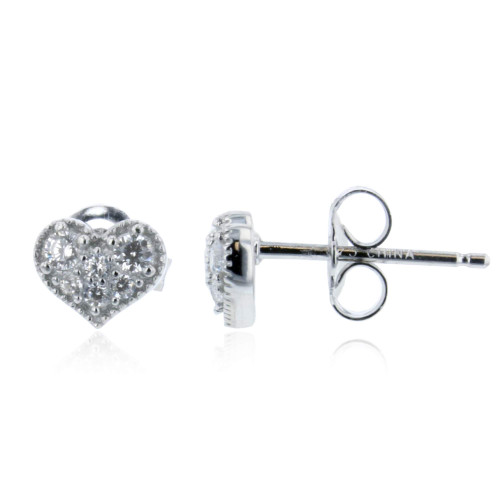 Sterling Silver Rhodium Heart Stud Earring