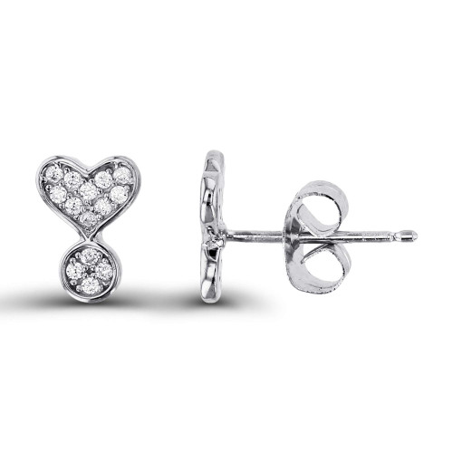 Sterling Silver Rhodium Round Cubic Zirconia Micropave Split Circle/Heart Studs Sterling Silver Rhodium Round Cubic Zirconia Micropave Split Circle/Heart Studs