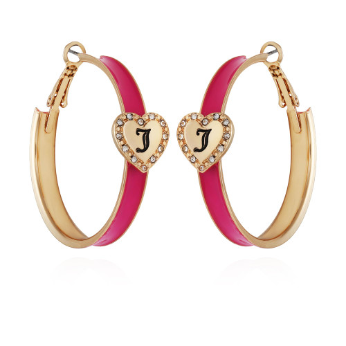 Juicy Couture Goldtone and Hot Pink Mini Hoops with Heart Pendant Earrings