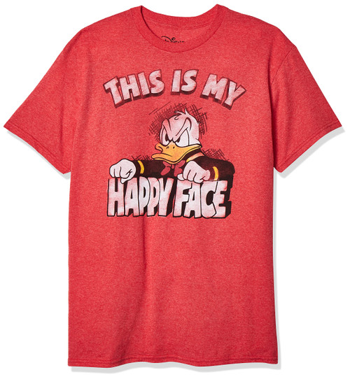 Disney Men's Donald Duck Happy Face T-Shirt, Red Heather, 3X