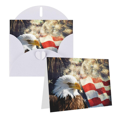 DEHIWI American Flag Eagle Fireworks Thank You Cards With Envelopes 4'' X 6'' Greetings Cards Thank You Cards All Occasion Cards For Christmas Holidays Birthday Anniversaries