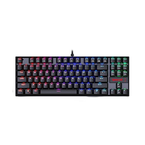 Redragon K552-RGB Mechanical Gaming Keyboard 87 Keys Small Compact RGB Backlit Keyboard USB Wired Kumara with Blue Switches Metal Construction for Windows PC Game - Black [RGB]