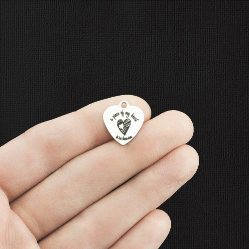 4 Charms Memorial Stainless Steel Charms - A Piece of My Heart is in Heaven