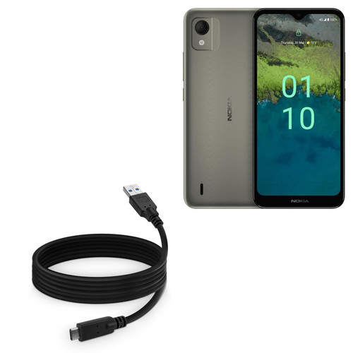 BoxWave Cable Compatible with Nokia C110 - DirectSync - USB 3.0 A to USB 3.1 Type C, USB C Charge and Sync Cable - 6ft - Black