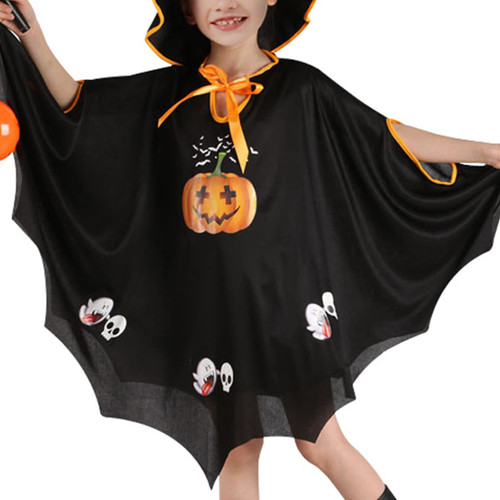 iiniim Kids Halloween Wizard Witch Costumes Pumpkin Cloak Cape with Hood Cosplay Party Dress up Black One Size