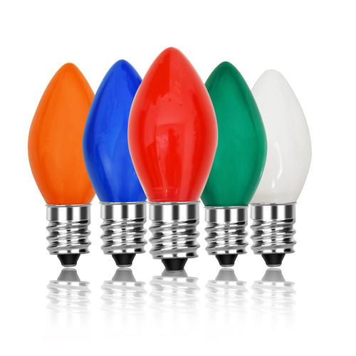 Bokoiuu 25 Pack C7 LED Christmas Replacement Bulbs,0.6 Watt C7 Multicolor Ceramic LED Bulbs,E12 Candelabra Base for Outdoor Patio Home Christmas String Lights Decor, Multi-Color Lights Decor
