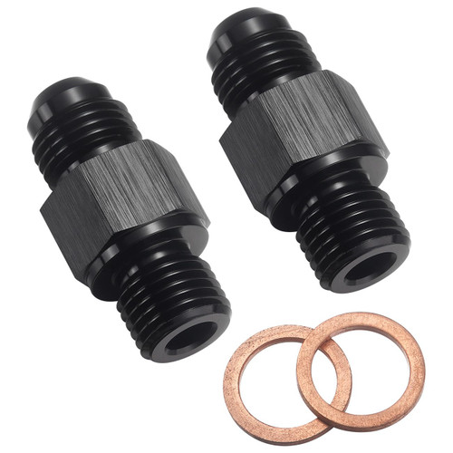 Podavelle 6AN Male Flare to 1/4 NPSM Transmission Cooler Adapter Fitting Aluminum Black Fits TH350 TH400 4L60E 700R4 200-4R TR6060 AOD 4R100 4R70W C5, Pack of 2