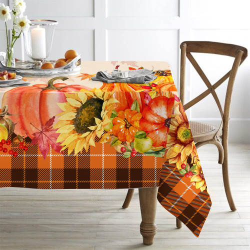 Thanksgiving Tablecloth, Orange Maple Leaves Pumpkin Turkey Fall Thanksgiving Decorations Tablecloth Rectangle 60 x 120 Inch for Kitchen Dining Table Decor, Thanksgiving Table Cloth Tablecloths