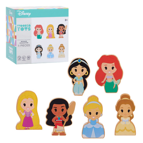 Disney Wooden Toys Disney Princess Figures 6-Pack, Ariel, Rapunzel, Moana, Jasmine, Belle, and Cinderella, Kids Toys for Ages 2 Up, Amazon Exclusive by Just Play