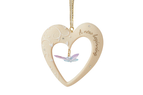 Enesco Foundations Expressions a New Beginning Butterfly Charm Heart Hanging Ornament, 3 Inch, Multicolor