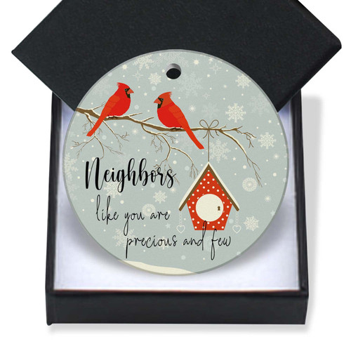 Cardinal Christmas Ornaments 2023-Gift for Neighbors Ornament Good Neighbors Like You are Precious and Few Keepsake Holiday Present Xmas Tree Decorations Ornament Round Ceramic Ornament 3In Gift Box