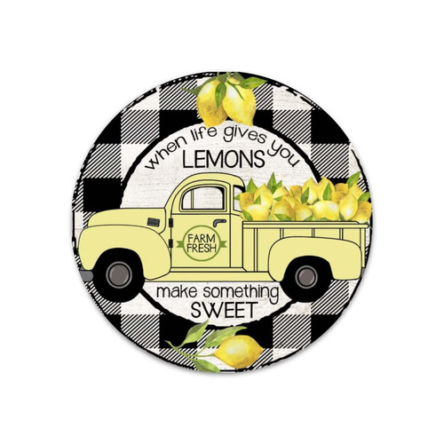 When Life Gives You Lemons Make Something Sweet Wreath Sign 9 Inches Round Metal Sign Bar Family Name Metal SignBlack And White Plaid Lemon Wreath Sign Summer Wreath Attachment Metal Signs Custom