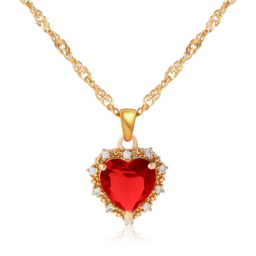 MISS RIGHT Crystal Love Heart Necklace for Women Girls 14K Gold Plated with Birthstone Charm Pendants, Jewelry Gifts for Women, 16"+2" (Gold Plated | Ruby Red)