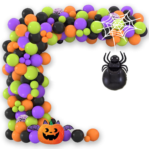 Halloween Latex Balloon Garland Arch Kit-Orange Purple Black Green Confetti balloons with Pumpkin Foil Balloon,Bat foil balloon,Spider web for Halloween party Halloween Latex Balloon Garland Arch Kit-Orange Purple Black Green Confetti balloons with Pumpkin Foil Balloon,Bat foil balloon,Spider web for Halloween party