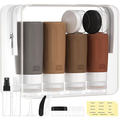 Morfone 16 Pack Silicone Travel Bottles Set for Toiletries TSA Approved Travel Containers Leakproof Squeezable Refillable Travel Accessories 2oz 3oz for Shampoo Conditioner Lotion Liquids (Brown) Morfone 16 Pack Silicone Travel Bottles Set for Toiletries TSA Approved Travel Containers Leakproof Squeezable Refillable Travel Accessories 2oz 3oz for Shampoo Conditioner Lotion Liquids (Brown)