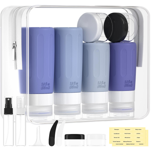Morfone 16 Pack Silicone Travel Bottles Set for Toiletries TSA Approved Travel Containers Leakproof Squeezable Refillable Accessories 2oz 3oz for Shampoo Conditioner Lotion Liquids(Blue) Morfone 16 Pack Silicone Travel Bottles Set for Toiletries TSA Approved Travel Containers Leakproof Squeezable Refillable Accessories 2oz 3oz for Shampoo Conditioner Lotion Liquids(Blue)