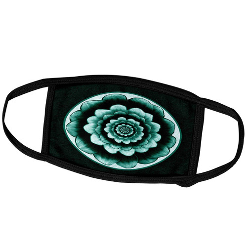 3dRose Aqua and teal green fantasy mandala flower on deep green... - Face Covers (fc_31759_1)