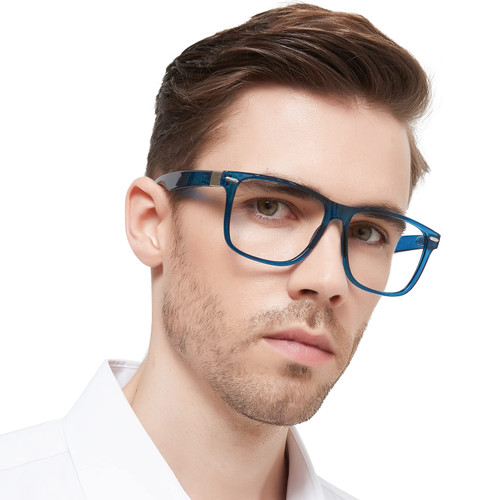 OCCI CHIARI Wide Frame Reading Glasses Men 2.0+ Stylish Big Readers 1.0 1.25 1.5 1.75 2.0 2.25 2.5 2.75 3.0 3.5 4.0 5.0 6.0(Blue,2.0)