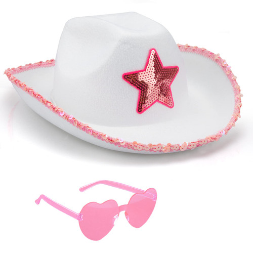 quescu Cowboy Hat for Women, Men,Cowgirl Hat,Sparkly Cowboy Hats for Halloween Costume Dress Up,Bachelorette Theme Party