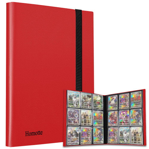 Homotte Trading Cards Binder, 9 Pocket Baseball Football Binder 360 Side Loading Trading Card Holder, Standard Size Card Organize Album for Pokemon Naruto Yugioh MTG DBZ Sports TCG(RED)