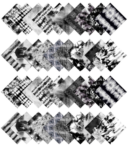Soimoi Tie Dye Print Precut 5-inch Cotton Fabric Quilting Squares Charm Pack DIY Patchwork Sewing Craft- Black