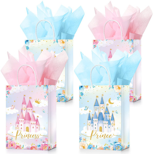 Nezyo 16 Set Party Favor Bags with Tissue Paper, Prince And Princess Candy Goodie Gift for Birthday Floral Castle Crown Girl Kid Baby Shower (Prince Princess), multicolor Nezyo 16 Set Party Favor Bags with Tissue Paper, Prince And Princess Candy Goodie Gift for Birthday Floral Castle Crown Girl Kid Baby Shower (Prince Princess), multicolor