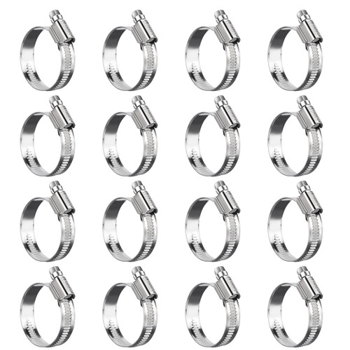 Steelsoft Non-Stripping Worm Gear Hose Clamp Size#16, 1 to 1-5/8 inch Adjustable Stainless Steel Hose Clamps for Automotive,Radiator,Heater,Rolled Band Edge Protection,16Pack