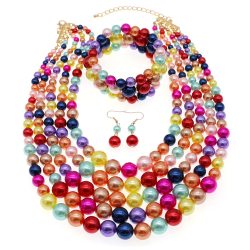 JNF Large Faux Pearl Necklaces for Women Multi strand Pearl Necklace Bracelet and Earrings Set Costume Pearls Necklace Jewelry Ladies (Colorful pearl necklace set) JNF Large Faux Pearl Necklaces for Women Multi strand Pearl Necklace Bracelet and Earrings Set Costume Pearls Necklace Jewelry Ladies (Colorful pearl necklace set)