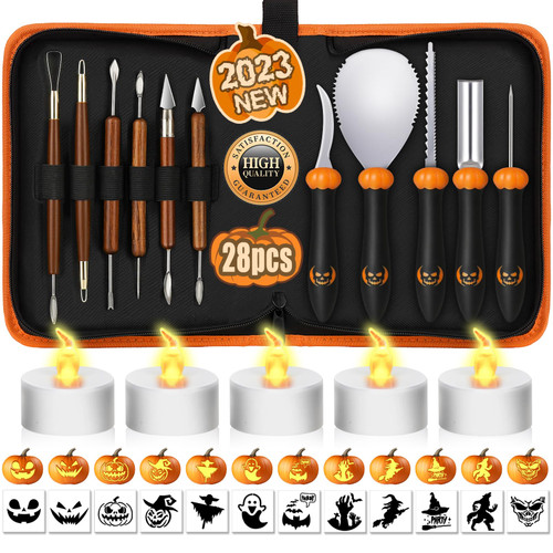 28 PCS Pumpkin Carving Kit, Pumpkin Carving Tools, Halloween Pumpkin Carving Kit with Stencils, Professional Pumpkin Carving Stencils for Adults, Pumpkin Carving Knife, Pumpkin Carving Set for Kids 28 PCS Pumpkin Carving Kit, Pumpkin Carving Tools, Halloween Pumpkin Carving Kit with Stencils, Professional Pumpkin Carving Stencils for Adults, Pumpkin Carving Knife, Pumpkin Carving Set for Kids
