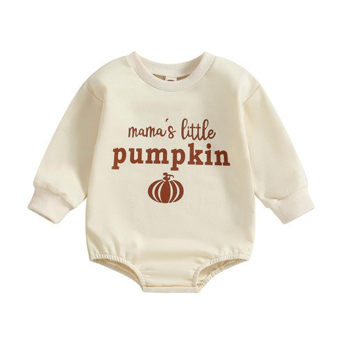 Thanksgiving Newborn Baby Girl Boy Outfit Toddler Pumpkin Sweatshirt Romper Long Sleeve Onesie Infant Fall Clothes (Apricot A, 0-3 Months)