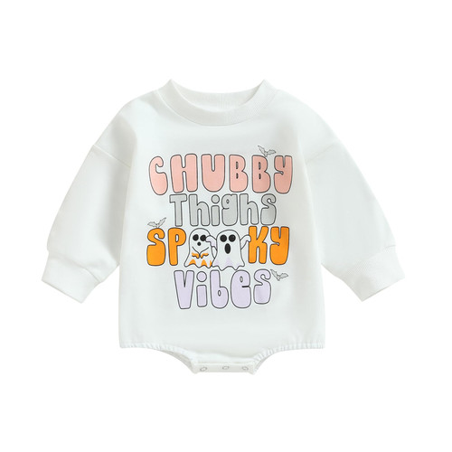 Halloween Newborn Baby Girl Outfit Toddler Ghost Pumpkin Sweatshirt Romper Long Sleeve Onesie Infant Fall Clothes (White Ghost, 0-3 Months)