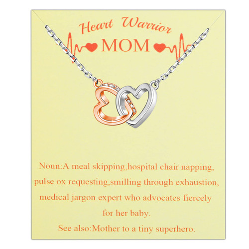 BAUNA CHD Disease Awareness Gifts Double Heart Necklace for Heart Warrior Mom Women Heart Disease Gift Jewelry (Heart Warrior Mom Necklace)