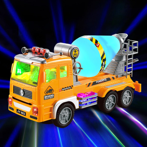 Toy Fire Truck & Police Car Truck & Cement Mixer Truck Toys for Toddler 1 2 3 4 5 6 Years Christmas Birthday Gifts, Trucks Car Toys for Boys Girls Kids with 4D Lights & Sounds- Cement Mixer Truck