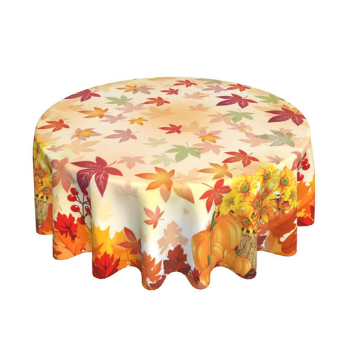 Sweetshow Fall Round Tablecloth 60 Inch Autumn Maple Leaf Pumpkin Sunflower Print Decorative Table Cloth Thanksgiving Tablecloth Suitable for Home Kitchen Dining Table Outdoor Party Picnic