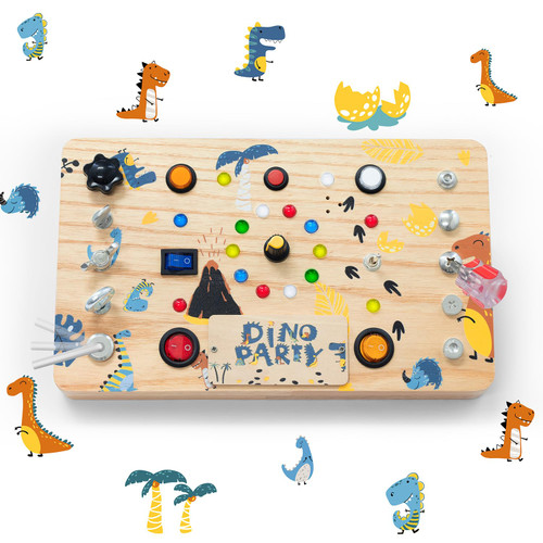 JackMarie Toddler Busy Board,Montessori Toys for Toddlers 1 Years Old,Wooden Busy Board with Led Light,Travel Toys and 18+ Months Sensory Toys,Boys Girls Birthday Gift