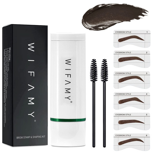 Eyebrow Stamp Stencil Kit, Brow Stamp and Shaping Kit- One Step Brow Stamp Makeup Powder with Mirror, Reusable Eyebrow Stencils,Shape Thicker and Fuller Brows, Waterproof Long Lasting (Dark Brown)