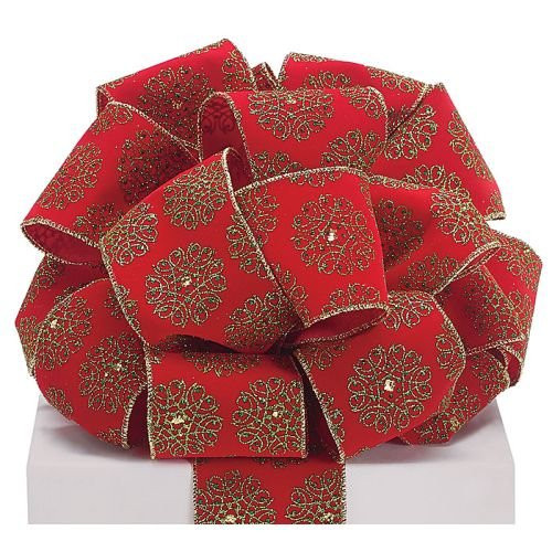 Burton Burton 9727961#40 Red Velveteen Snowflakes Ribbon, Multicolor