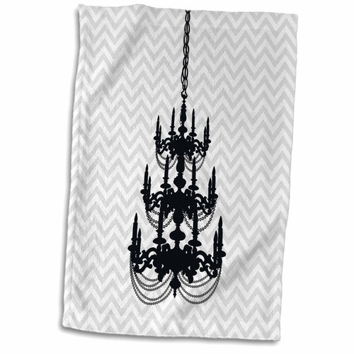 3D Rose Black Chandelier and Grey Chevron TWL_202327_1 Towel, 15" x 22", White