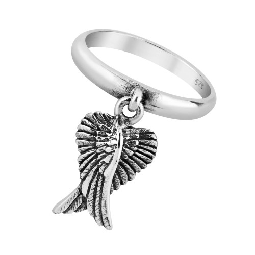 AeraVida Mythical Heart Shape Angel Wing .925 Sterling Silver Dangle Ring | Adorable Guardian Angel Wings Silver Ring for Women | Anniversary Jewelry Gift for All Occasion | Size (9) AeraVida Mythical Heart Shape Angel Wing .925 Sterling Silver Dangle Ring | Adorable Guardian Angel Wings Silver Ring for Women | Anniversary Jewelry Gift for All Occasion | Size (9)