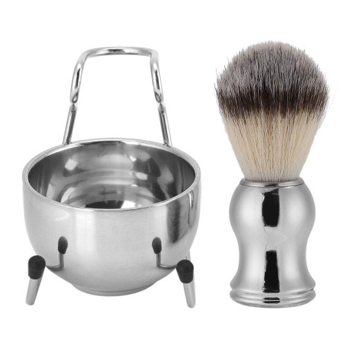 3 in 1 Shaving Brush Kit, Stainless Steel Brush, Handle Badger Hair Shaving Brush, Shaving Soap Bowl and Shaving Brush Holder Super Shaving Set, Stand Soap Bowl Shaving Tool Set