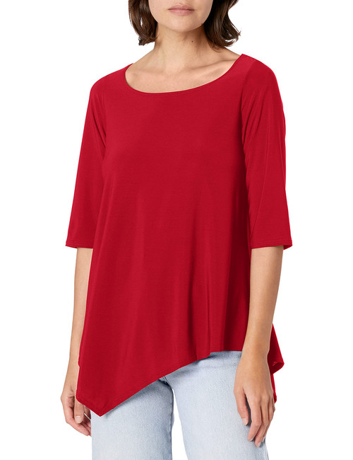 Star Vixen Women's Petite Elbow Sleeve Hanky Hem Tunic, red, PXL