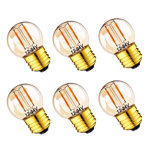 LDCHIUEN 12v 24V 1w LED Edison Bulb G40 E26 E27 Medium Base Warm White 2200k Low Voltage 12 Volt Light Bulb Amber, 6 Pack